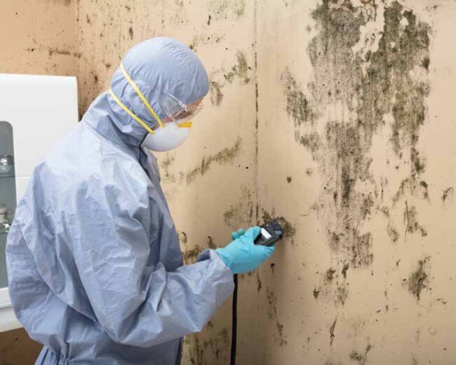 Young Male Technician In Uniform Installing TV Satellite Dish On Wall
